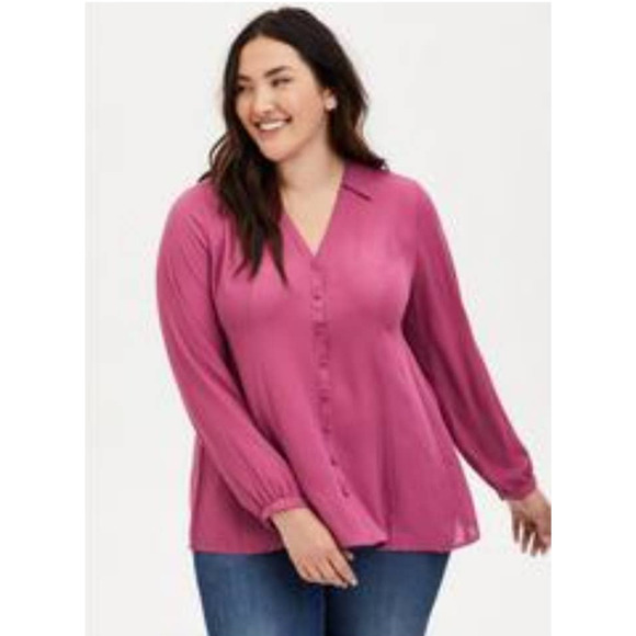 Torrid 3 Women 3x 24W Red Violet (Mauve) Harper Georgette Blouse - Picture 1 of 8